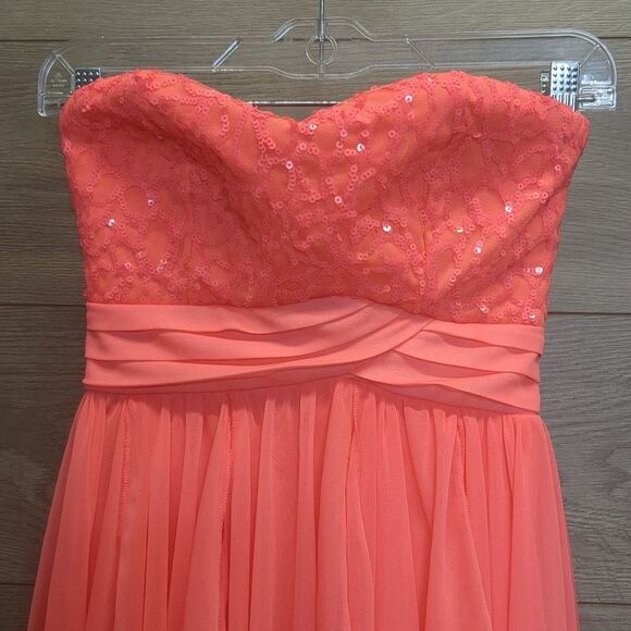My Michelle Strapless Neon Coral Prom Dress Juniors Size 3 - Picture 3 of 10